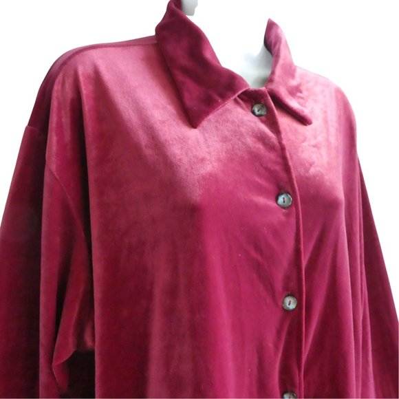 VeVLeT Vintage Epogee Red Plush Tunic Top Pearlized Button Front Stretchy USA XL - Picture 1 of 5